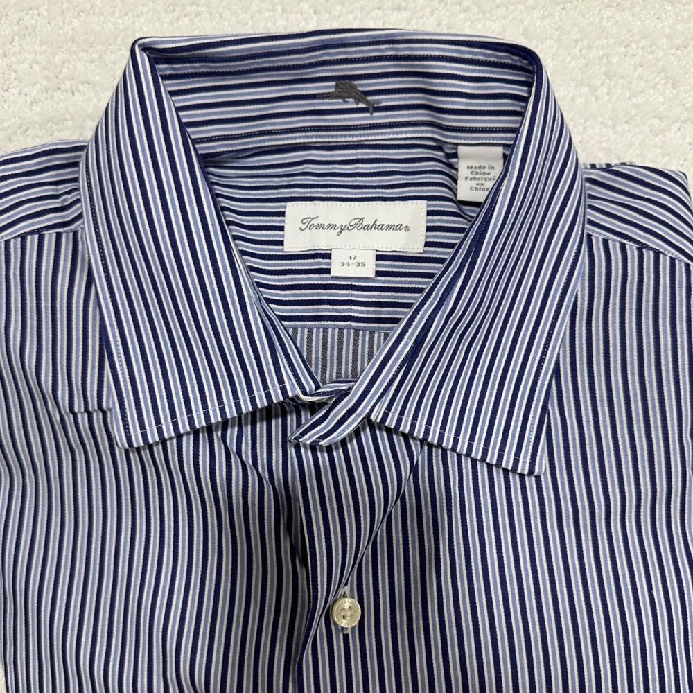 Tommy Bahama Men's Blue Stripe Button Down Dress Shirt Size 17 34-35